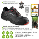 Incaltaminte de protectie pantofi fara elemente metalice, bombeu din fibra de sticla si talpa din Kevlar flexibil, marime 42-HOB