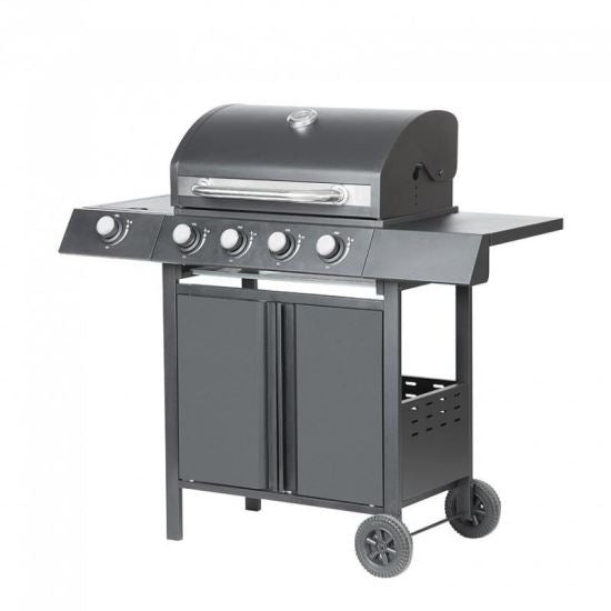 Gratar gradina, grill dreptunghiular, cu gaz, 4+1 arzatoare, cu roti, capac, 120x53x110 cm, BBQ Gordon