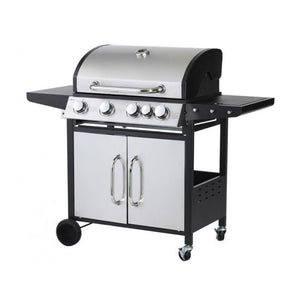 Gratar gradina, grill dreptunghiular, cu gaz, 4+1 arzatoare, cu roti, capac, 131x57x110 cm, BBQ Manresa