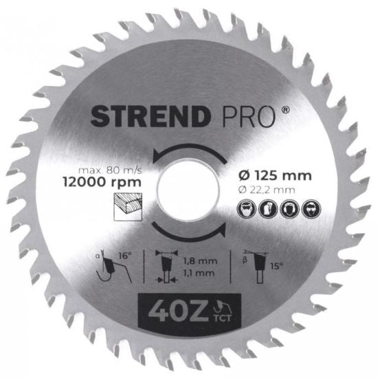 Disc circular, pentru lemn, 40 dinti, 125 mm, Strend Pro