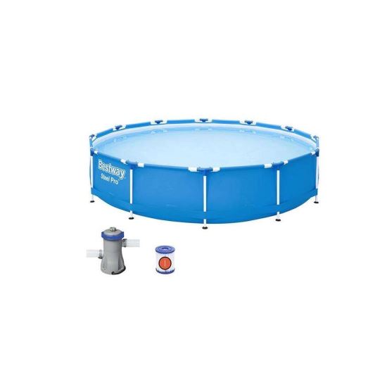 Piscina structura metalica, rotunda, pompa cu filtru, albastru, 366x76 cm, Bestway Steel Pro