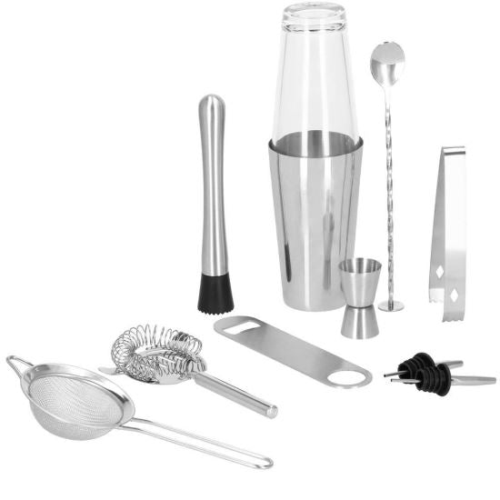 Kit pentru barmani, cocktail shaker, inox, set 11 piese, 400/700 ml, Springos