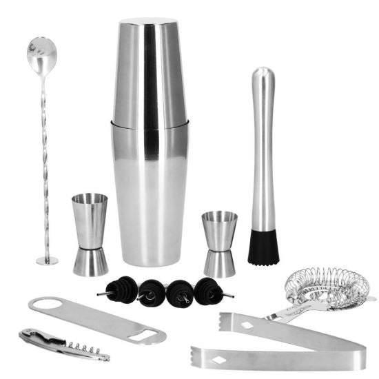 Kit pentru barmani, cocktail shaker, inox, set 14 piese, 600/750 ml, Springos