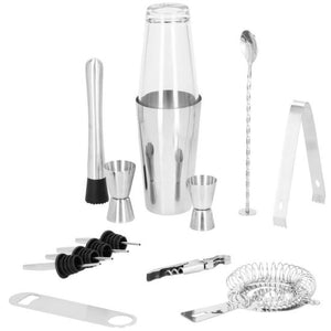 Kit pentru barmani, cocktail shaker, inox, set 14 piese, 400/700 ml, Springos