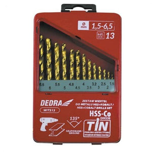 Burghiu pentru metal, HSS + cobalt + TiN, 135°, set 13 buc, Dedra