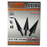 Burghie pentru metal, in trepte, titan, set 3 buc, 4-12/20/32 mm, Richmann Exclusive