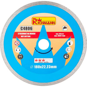 Disc diamantat, placi ceramice, taiere umeda, 180 mm/22.23 mm, Richmann