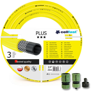 Furtun de gradina, 3 straturi, + cadou 2 cuple, 1 adaptor, 3/4", 25 m, Cellfast Plus