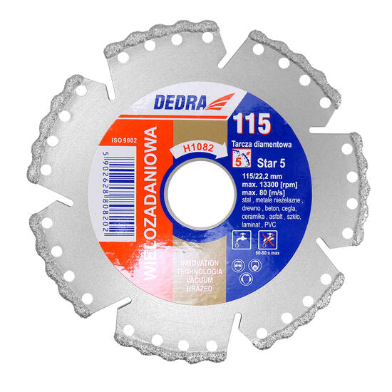 Disc diamantat, beton, taiere umeda si uscata, 115 mm/22.2 mm, Dedra