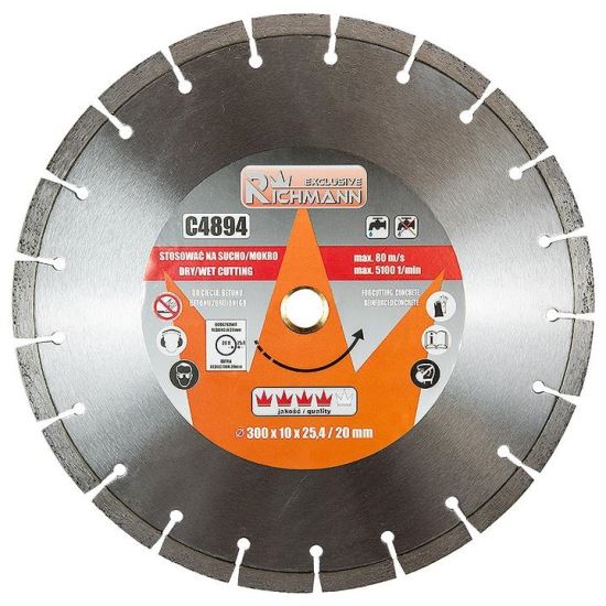 Disc diamantat segmentat, beton, taiere umeda si uscata, 300 mm/25.4 mm, Richmann Exclusive