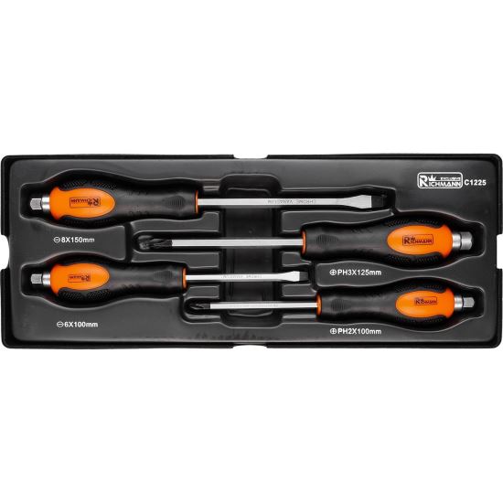 Set surubelnite de impact, late si cruce, sertar TIP A (385x150 mm) pentru dulap mobil, PH2-3, 6-8 mm, 125-150 mm, 4 buc, RICHMA