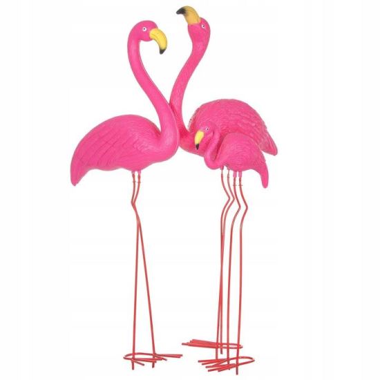 Decoratiune gradina, plastic, 3 flamingo, Springos 