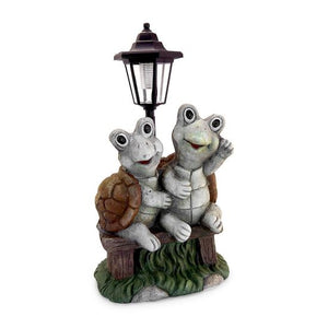 Decoratiune gradina, ceramica, lampa solara, broscute cu felinar, 24.5x17x30 cm