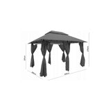 Pavilion/foisor pentru gradina/terasa, cadru metalic, cu plasa de tantari, gri, 4x3x2.65 m