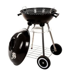 Gratar gradina, grill rotund, cu roti, capac, 38.5 cm