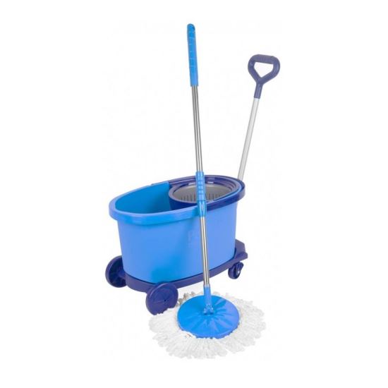 Mop industrial, rotativ, cu galeata pe roti si maner telescopic, albastru, 35 L