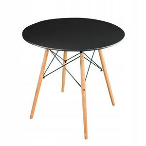 Masa stil scandinav, rotunda, MDF si lemn, negru, 80x72 cm