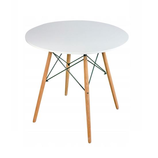 Masa stil scandinav, rotunda, MDF si lemn, alb, 80x72 cm