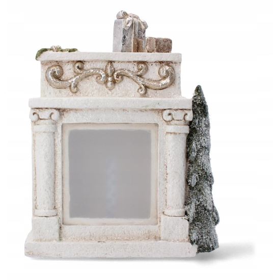 Decoratiune iarna, ceramica, semineu, LED, 3xAAA, 24x9.5x31 cm