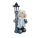 Decoratiune iarna, ceramica, baiat cu felinar, LED, 50 cm