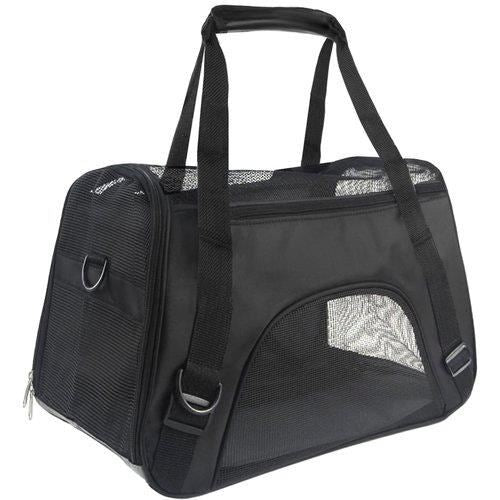 Geanta pentru transport caine/pisica, neagra, max 6-8 kg, 50x25x30/55 cm