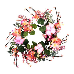 Decoratiune Craciun, coroana cu flori roz, 35 cm