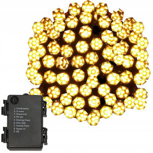 Instalatie luminoasa de Craciun, exterior/interior, 120 LED tip cristal, 8 moduri, alb cald, IP44, 3xAA, 9 m