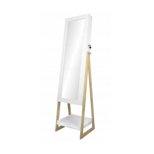 Dulap de perete cu oglinda pentru bijuterii, MDF, raft inferior, alb, 39x36x149 cm