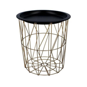 Masa rotunda cu cos depozitare, MDF, baza metalica, auriu si negru, marime L, 39.5x41 cm