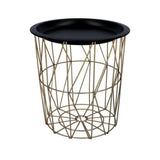 Masa rotunda cu cos depozitare, MDF, baza metalica, auriu si negru, marime L, 39.5x41 cm