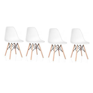 Set scaun stil scandinav, 4 bucati, lemn si PP, alb, max 125 kg, 46x50x82 cm