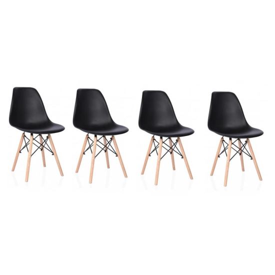 Set scaun stil scandinav, 4 bucati, lemn si PP, negru, max 125 kg, 46x50x82 cm