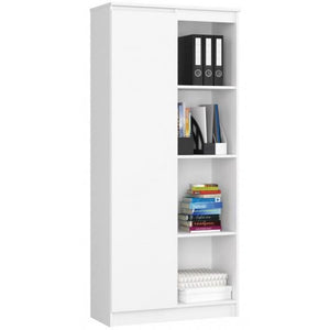 Biblioteca, placa laminata, 8 rafturi, 1 usa, alb, 80x35x180 cm