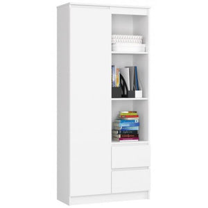 Biblioteca, placa laminata, 2 sertare, 7 rafturi, alb, 80x35x180 cm 