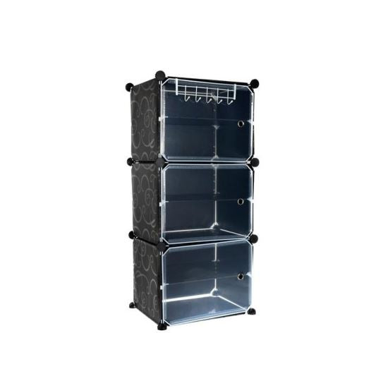 Raft/dulapior depozitat incaltaminte, modular, 6 polite, plastic, negru, 44.5x30x93 cm