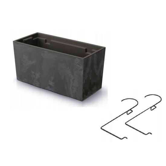 Jardiniera decorativa, suport metalic, antracit, 39.5x18.5x19.5 cm, Urbi Case Beton Effect W