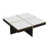 Masa de cafea, patrata, pal melaminat, negru si auriu, 90x90x35 cm, Royal Marble, Minar