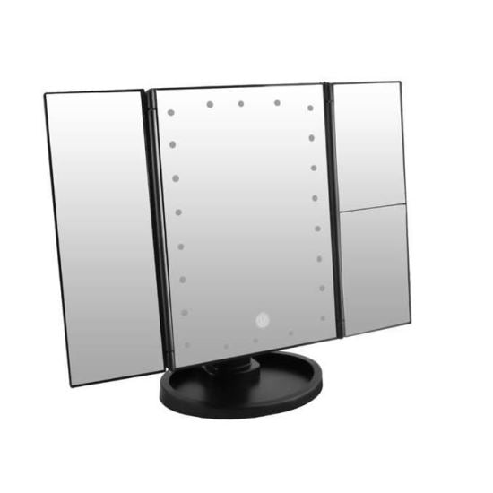 Oglinda cosmetica, cu LED,  rotativa, cu marire imagine 1x/2x/3x, negru, 4xAA, USB, 34.5x9x28 cm, Isotrade