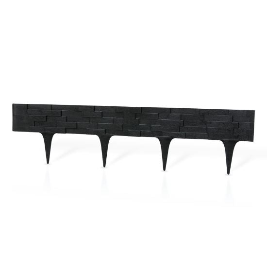 Set gard pentru gradina din plastic flexibil, negru, model piatra, 3 buc, 78x9.5/20 cm, 2.34 m, Gardenplast