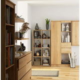 Biblioteca, placa laminata, 8 rafturi, stejar, 70.5x33x144 cm, Quad