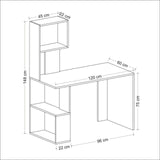 Birou cu biblioteca, pal melaminat, 3 rafturi, alb si maro, 120x60x148 cm, Enzio, Minar