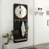 Cuier suspendat, pal melaminat, cu 2 rafturi, 4 carlige si oglinda, negru si natur, 60x15x150 cm, Slim Dresser, Minar