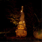 Decoratiune gradina, ceramica, lampa solara, pitic cu tablita welcome, 25.5x24x70 cm