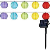 Ghirlanda solara, lampioane chinezesti, LED, 2V, 10 buc, 2 moduri iluminare, IP44, 7.5 cm, 3 m
