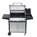 Gratar gradina, grill dreptunghiular, cu gaz, 4+1 arzatoare, cu roti, capac, 131x57x110 cm, BBQ Manresa