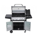 Gratar gradina, grill dreptunghiular, cu gaz, 4+1 arzatoare, cu roti, capac, 131x57x110 cm, BBQ Manresa