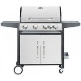 Gratar gradina, grill dreptunghiular, cu gaz, 4+1 arzatoare, cu roti, capac, 131x57x110 cm, BBQ Manresa