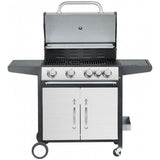 Gratar gradina, grill dreptunghiular, cu gaz, 4+1 arzatoare, cu roti, capac, 131x57x110 cm, BBQ Manresa