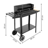 Gratar gradina, grill dreptunghiular, cu roti, raft, rotisor, suflanta, 86x35x65/81 cm