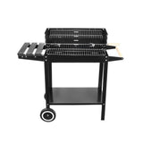 Gratar gradina, grill dreptunghiular, cu roti, raft, rotisor, suflanta, 86x35x65/81 cm